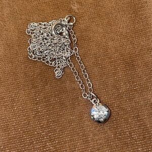 Solid Stamped 14K White Gold Natural Round Cut Diamond Solitaire Charm Necklace
